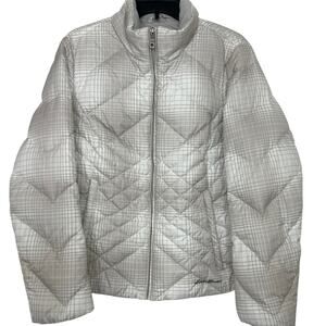 Eddie Bauer Down Quilted Puffer Coat Gray/White XLP Outdoor Winter